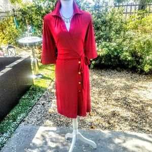 Evan Picone Red Wrap Around Dress